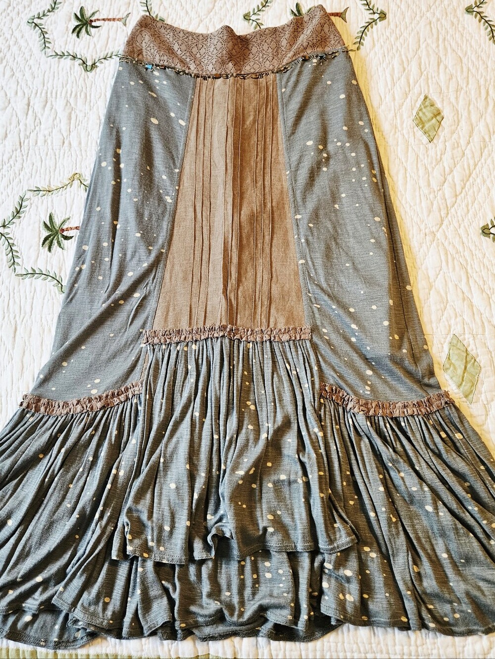 Free People Dusty Blue and Taupe Layered Boho Statement Skirt